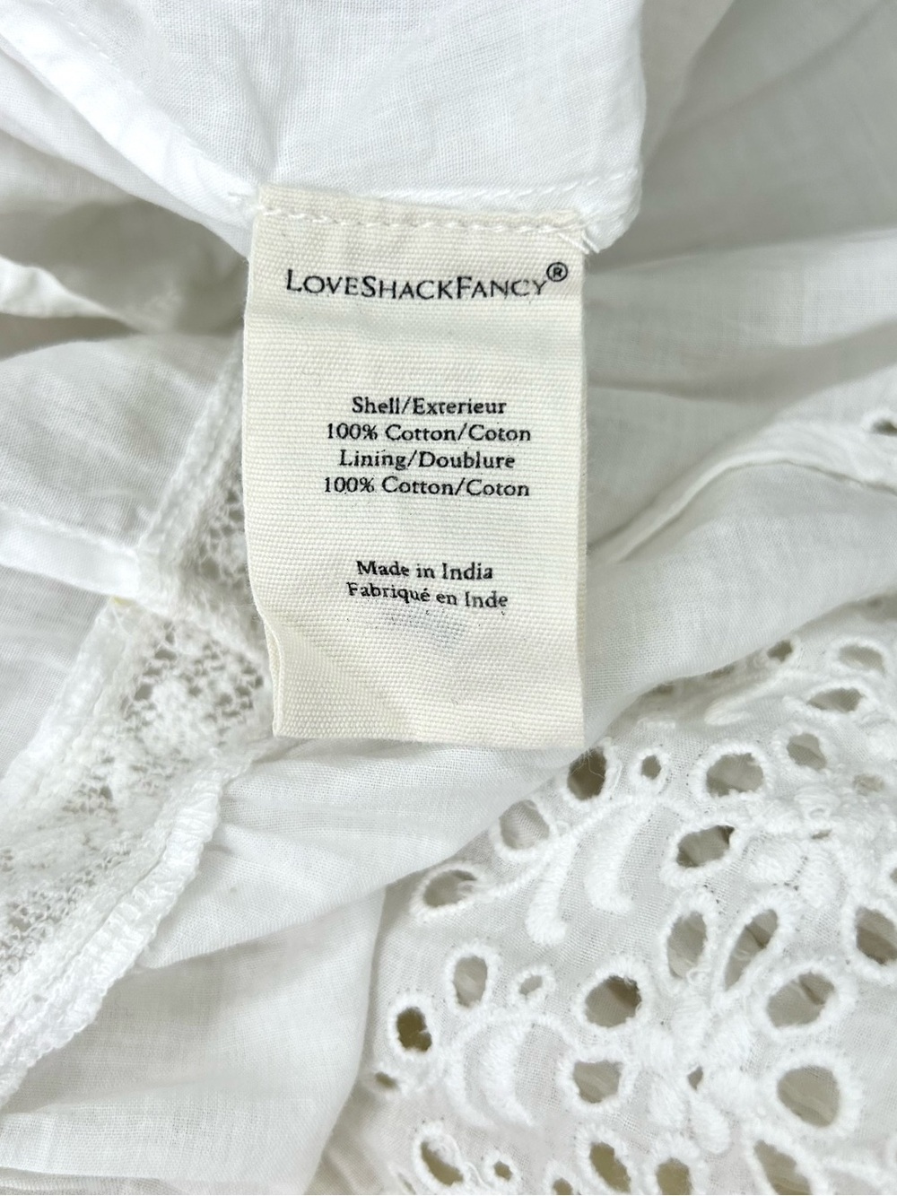 LoveShackFancy Jeromie White V-Neck Eyelet Mini Dress, Small - Picture 10 of 10